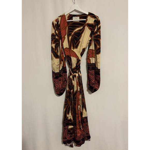 Eugenia Fernandez Maxi Dress Small Boho Wrap Midi Satin Floral Flaws - Picture 4 of 13